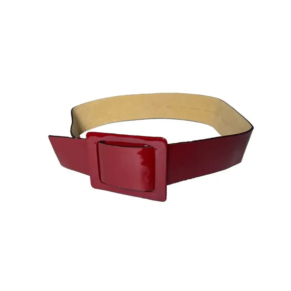 Betsey Johnson Vintage Red Statement Belt Wide Patent Genuine Leather M / L y2k